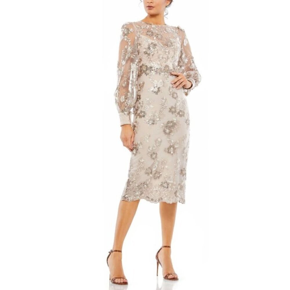 New Mac Duggal Women's Size 10 Embroidered Jewel Neck Formal Dress Mocha 70237